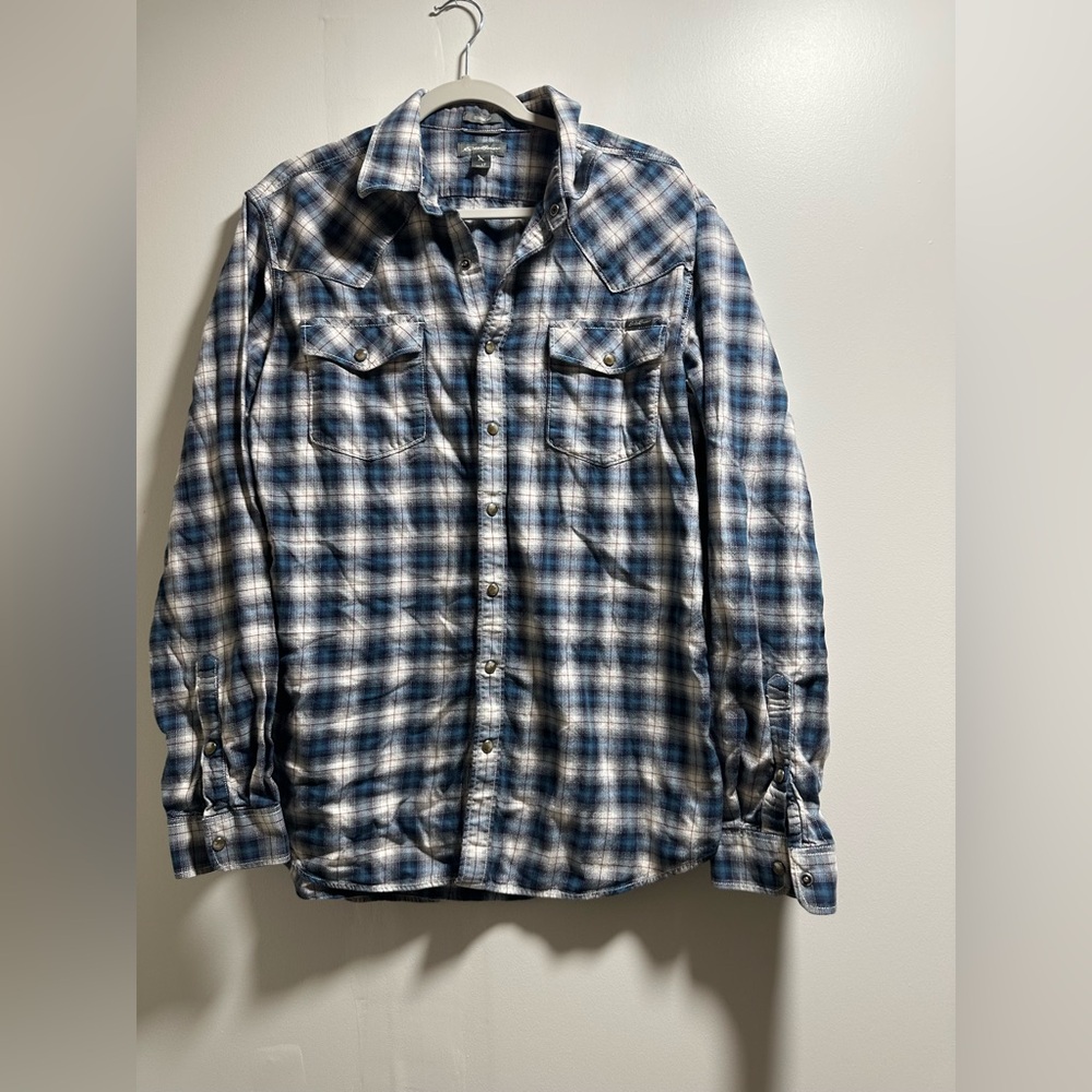 Eddie Bauer Blue and White Plaid Casual Shirt